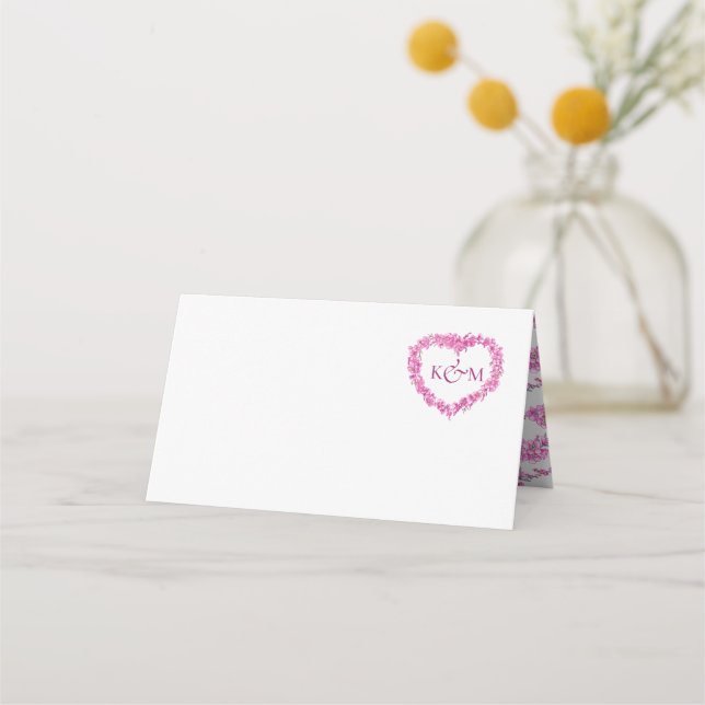 Forget-me-not heart art wedding pink white place card (Front)