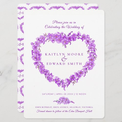 Forget_me_not heart art wedding purple white invitation