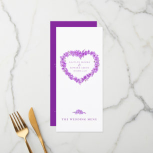 Forget-me-not heart purple white wedding menus