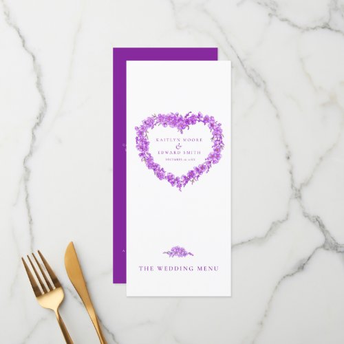 Forget_me_not heart purple white wedding menus