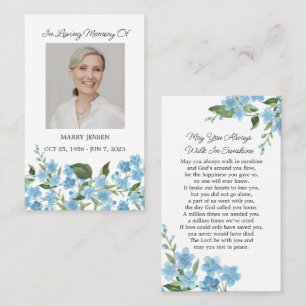 Forget me not Memorial Photo Funeral Prayer Card