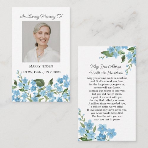 Forget me not Memorial Photo Funeral Prayer Card