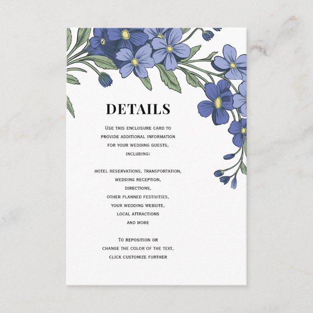Forget Me Not Modern Floral Wedding Details Enclosure Card (Front)