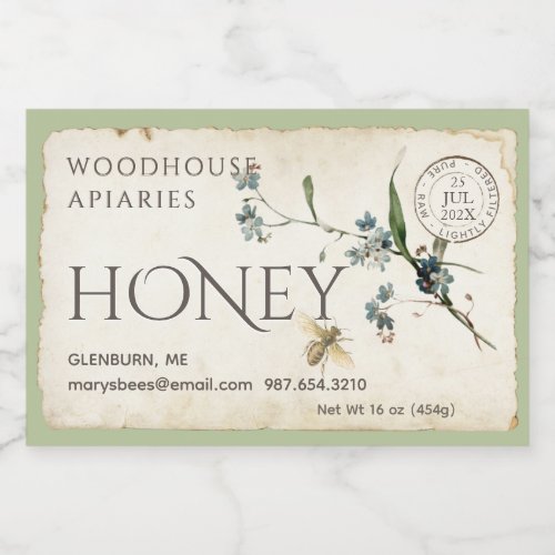 Forget_me_not parchment bee honey postmark 3x2 fo food label
