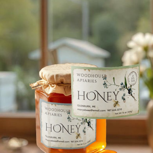 Forget-me-not parchment bee honey postmark 3x2" fo food label (Creator Uploaded)