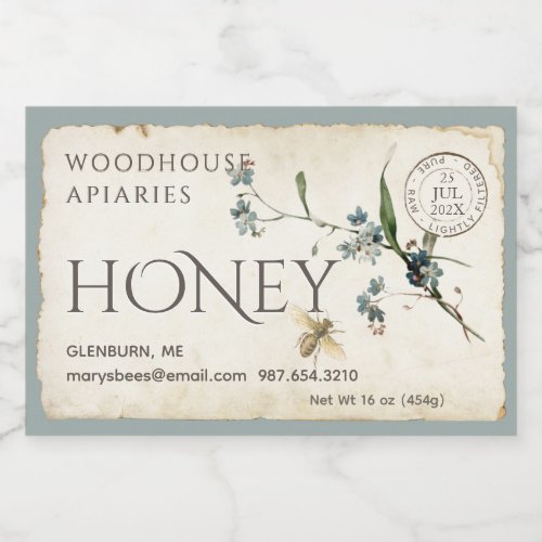 Forget_me_not parchment bee honey postmark 3x2 food label