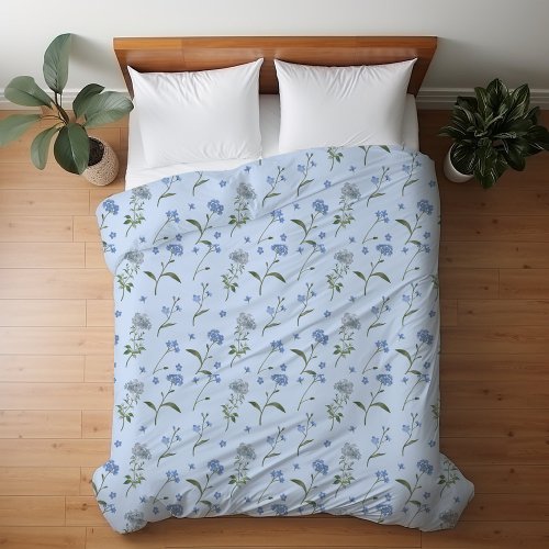 Forget Me Not Pattern Blue Floral Watercolor  Duvet Cover