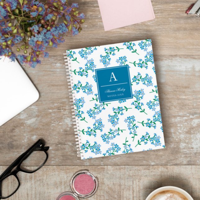 Forget Me Not Pattern Monogrammed Notebook (Creator Uploaded)