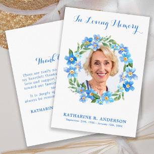 Forget Me Not Photo Floral Memorial Sympathy  Thank You Card