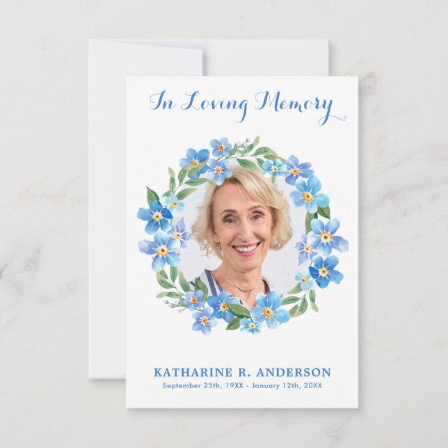 Forget Me Not Photo Floral Memorial Sympathy  Thank You Card (Front)
