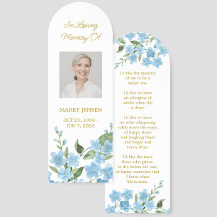 Forget me not Photo Funeral Memorial Bookmark