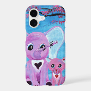 Forget Me Not Pink Elephant Cat Cherry Blossom Art iPhone 17 Case