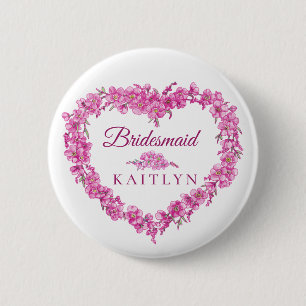Forget-me-not pink flower heart bridesmaid wedding button