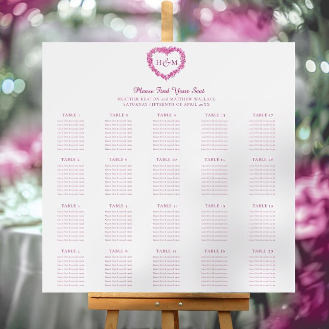 Forget me not pink wedding 20 seating chart foam board (Creator Uploaded)