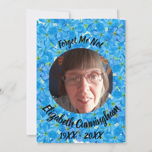 Forget Me Not Poem Blue Floral Photo Memorial Card (Front)