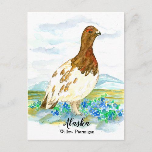 Forget Me Not Ptarmigan State of Alaska Postcard