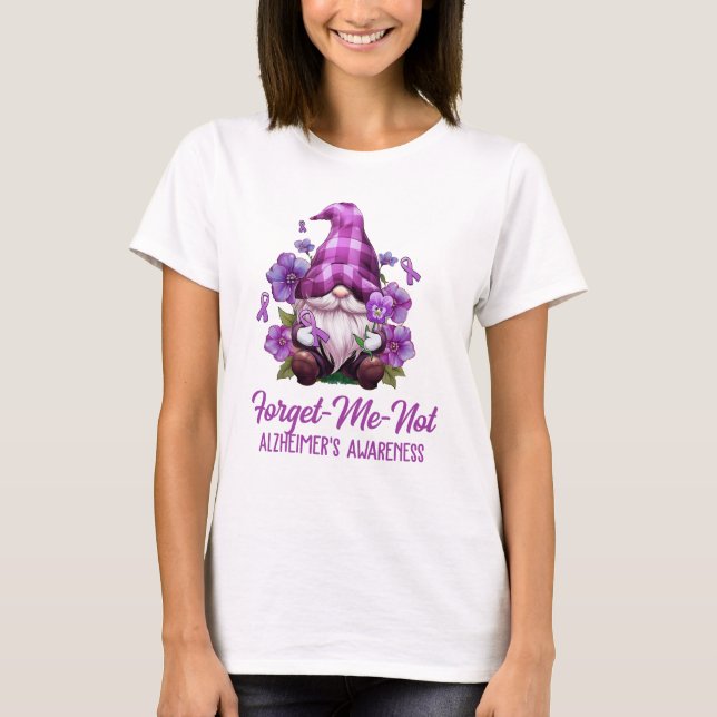 Forget Me Not Purple Alzheimer's Awareness Gnome F T-Shirt (Front)