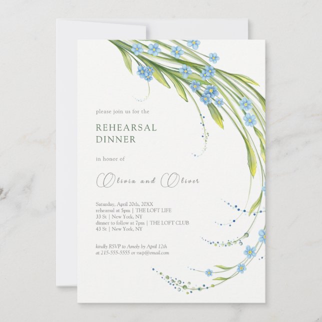 Forget-Me-Not Rehearsal Dinner  Invitation (Front)