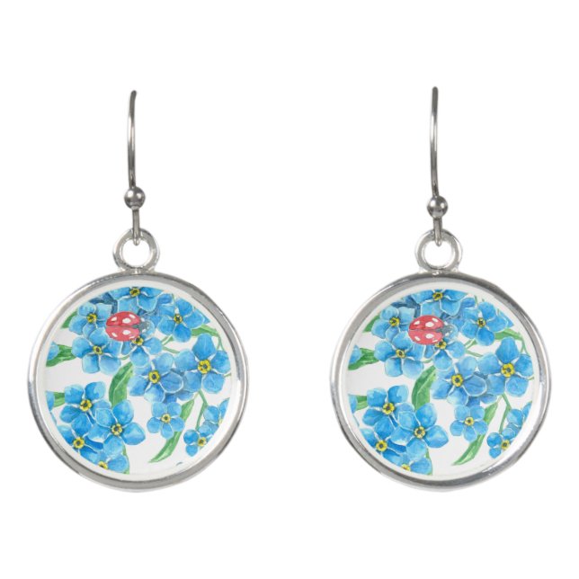 Forget me not seamless floral pattern earrings (Front)
