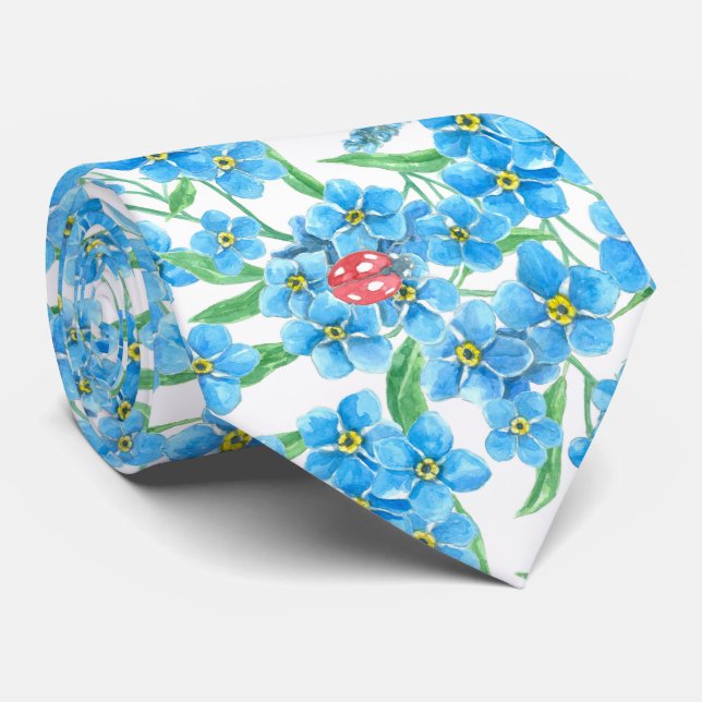 Forget me not seamless floral pattern neck tie (Rolled)