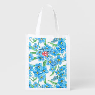 Forget me not seamless floral pattern reusable grocery bag