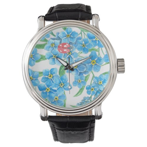 Forget me not seamless floral pattern watch