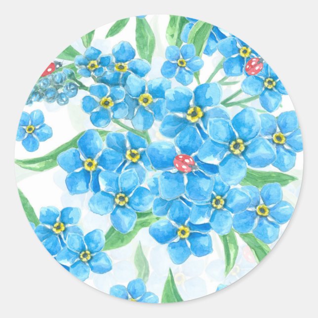 Forget me not seamless pattern classic round sticker (Front)
