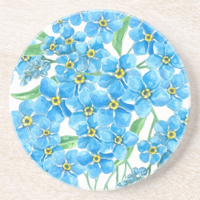 Forget me not seamless pattern sandstone coaster (Front)