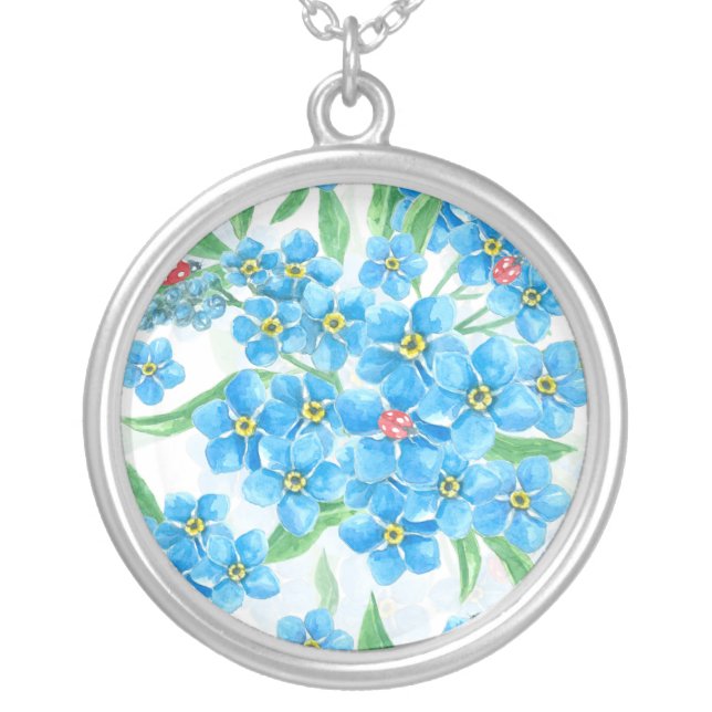 Forget me not seamless pattern silver plated necklace (Front)