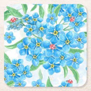 Forget me not seamless pattern square paper coaster