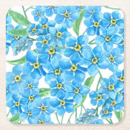 Forget me not seamless pattern square paper coaster