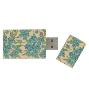 Forget me not seamless pattern wood USB flash drive