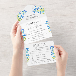 Forget me not Spring Rustic Blue Flowers Wedding All In One Invitation