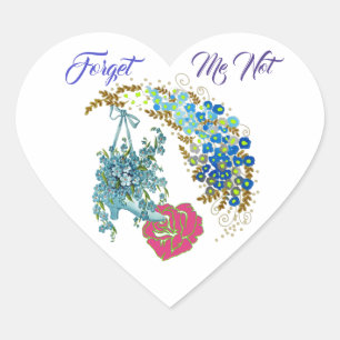 Forget Me Not Sweetheart Romantic Pink Rose Floral Heart Sticker