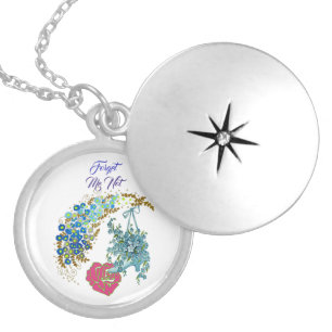 Forget Me Not Sweetheart Romantic Pink Rose Floral Locket Necklace