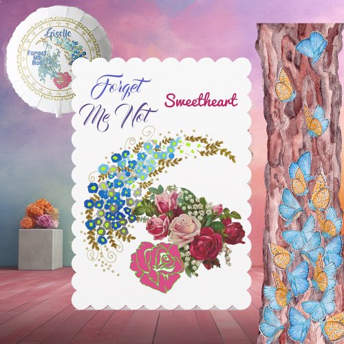 Forget Me Not Sweetheart Romantic Roses Vintage   Holiday Card
