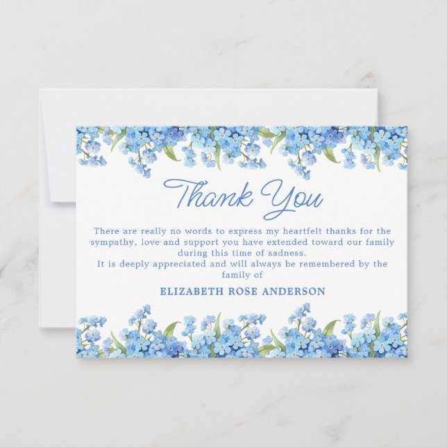 Forget Me Not Sympathy Floral Memorial Funeral  Thank You Card (Front)