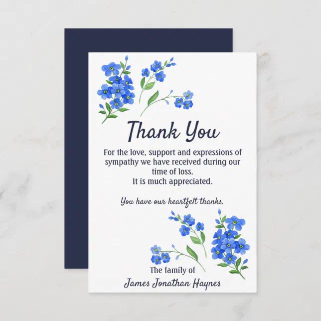 Forget Me Not Thank You Funeral Sympathy | Zazzle