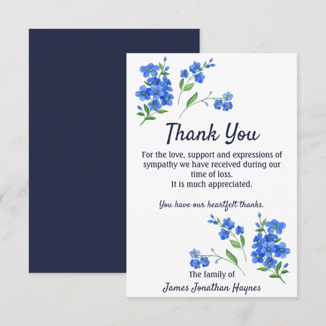 Forget Me Not Thank You Funeral Sympathy Card (Front/Back)