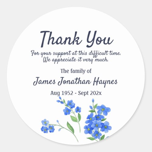 Forget Me Not Thank You Funeral Sympathy Classic Round Sticker