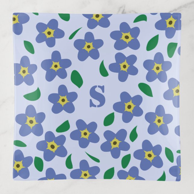 Forget Me Not Tray, Initial Trinket Tray, Jewelry Trinket Tray (Front)