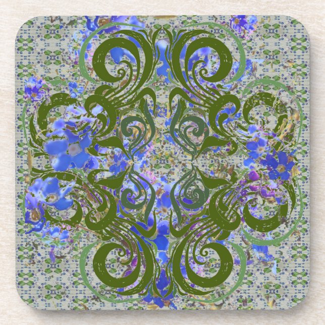 Forget Me Not Vintage Green Swirl Coasters (Front)