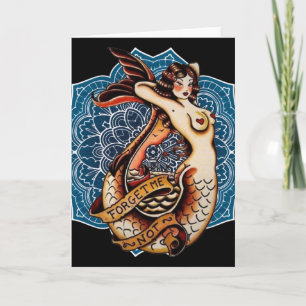 Forget me not - Vintage mermaid tattoo art  Card