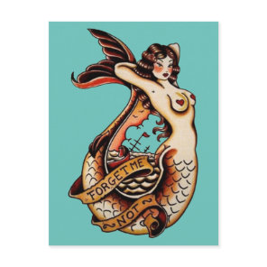 Forget me not - Vintage mermaid tattoo art Postcard