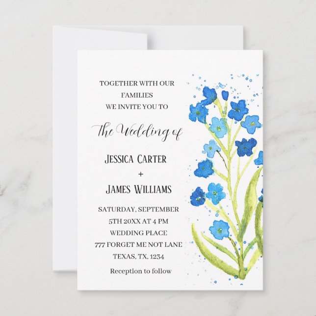 Forget Me Not Watercolor Floral Wedding Invitation (Front)