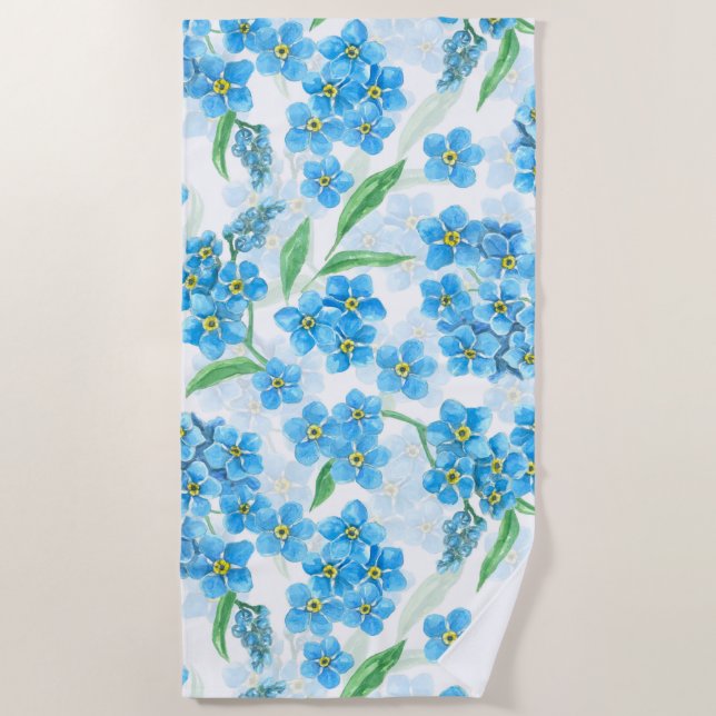Forget me not watercolor flowers beach towel (Front)