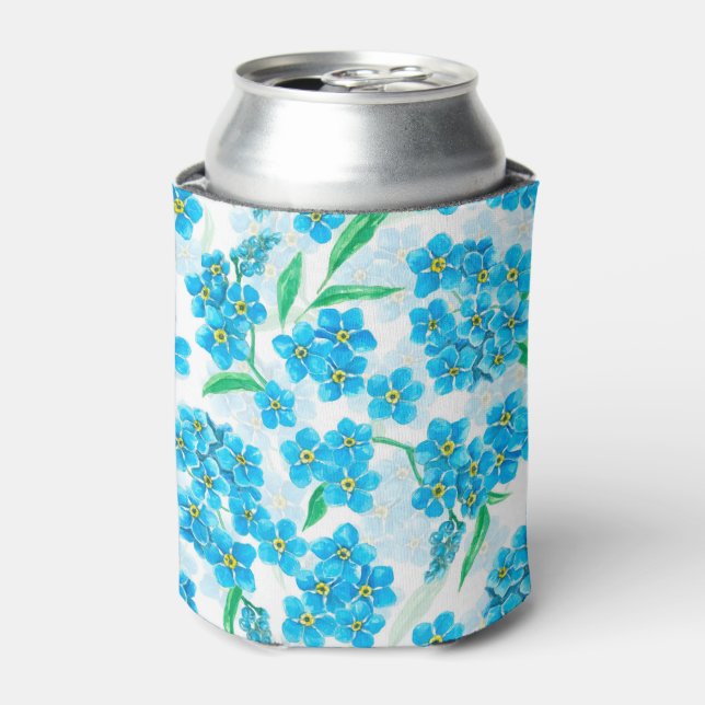 Forget me not watercolor flowers can cooler (Can Front)