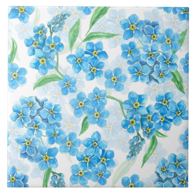Forget me not watercolor flowers ceramic tile (Front)