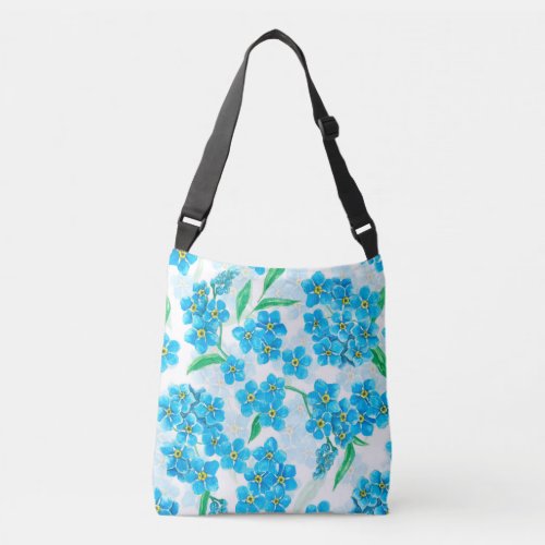 Forget me not watercolor flowers crossbody bag