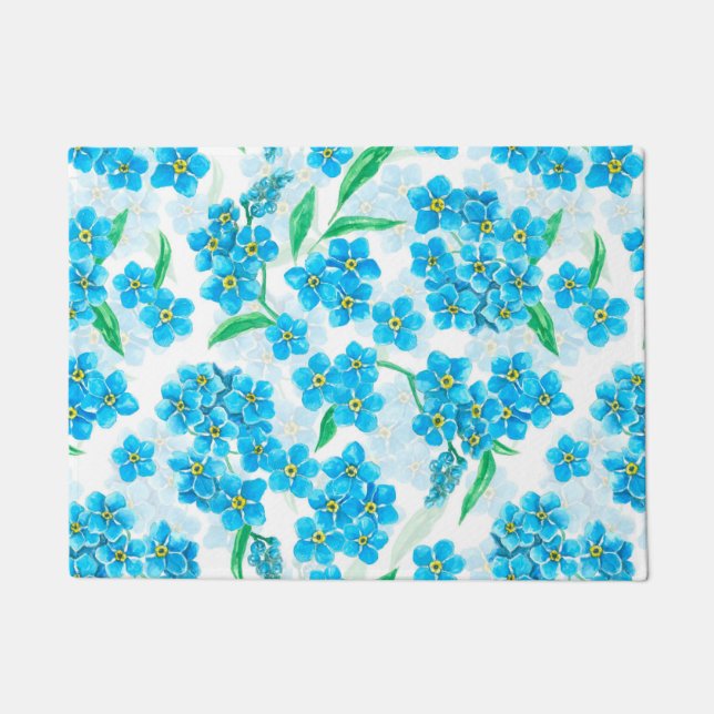 Forget me not watercolor flowers doormat (Front)